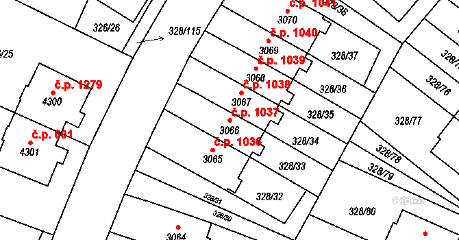 Valdické Předměstí 1037, Jičín na parcele st. 3066 v KÚ Jičín, Katastrální mapa