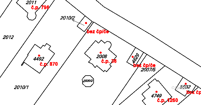 Žamberk 36 na parcele st. 2008 v KÚ Žamberk, Katastrální mapa