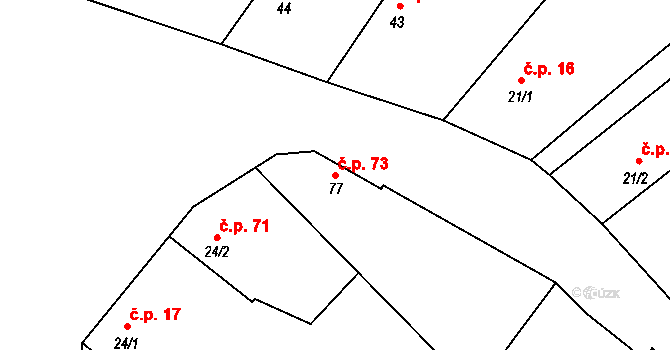 Křečkov 73 na parcele st. 77 v KÚ Křečkov, Katastrální mapa
