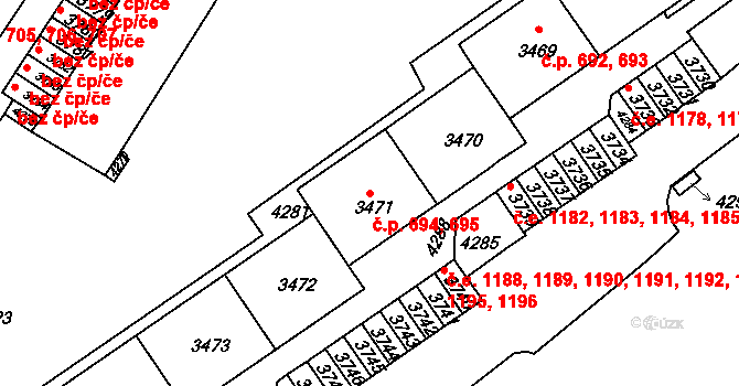 Komín 694,695, Brno na parcele st. 3470 v KÚ Komín, Katastrální mapa