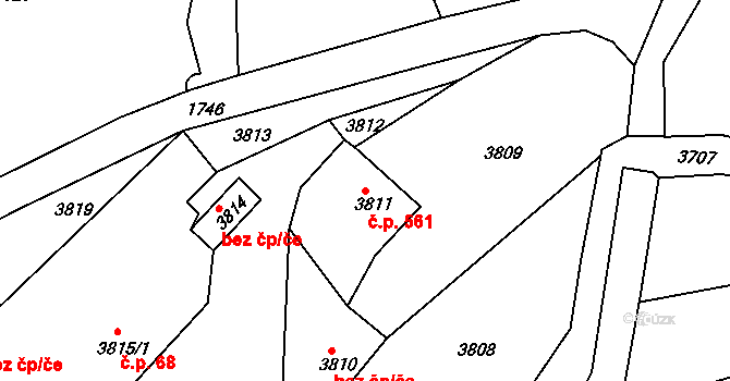 Smržovka 561 na parcele st. 3811 v KÚ Smržovka, Katastrální mapa
