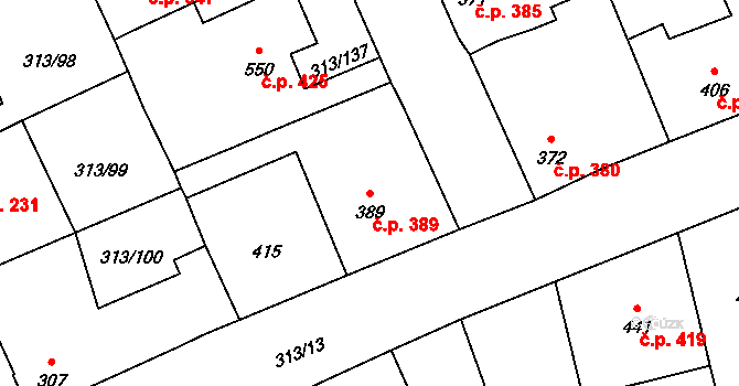 Černčice 389 na parcele st. 389 v KÚ Černčice u Loun, Katastrální mapa
