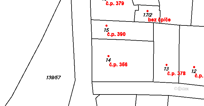 Teplice 356 na parcele st. 14 v KÚ Teplice, Katastrální mapa