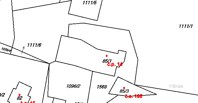 Lubno 14, Frýdlant nad Ostravicí na parcele st. 85/1 v KÚ Lubno, Katastrální mapa