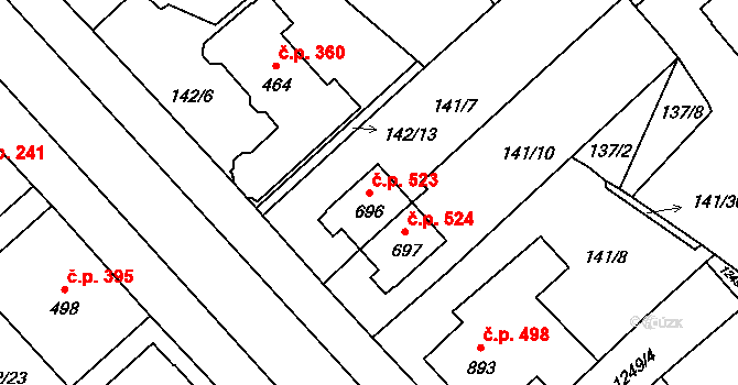 Úšovice 523, Mariánské Lázně na parcele st. 696 v KÚ Úšovice, Katastrální mapa