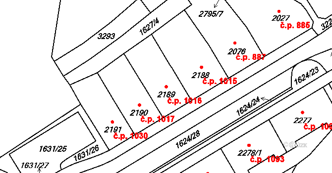 Cheb 1016 na parcele st. 2189 v KÚ Cheb, Katastrální mapa