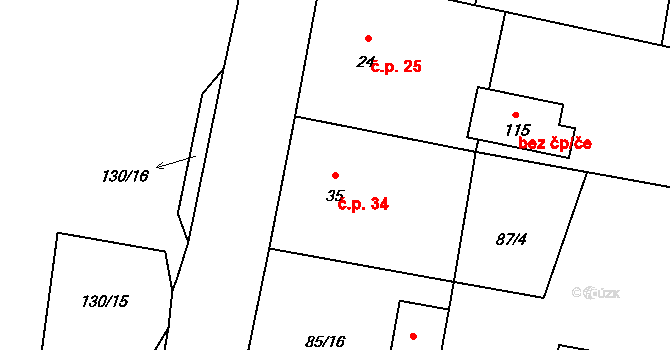 Chotěnov-Skláře 34, Mariánské Lázně na parcele st. 35 v KÚ Chotěnov u Mariánských Lázní, Katastrální mapa