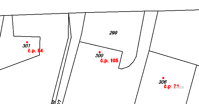 Roudnice 105 na parcele st. 300 v KÚ Roudnice, Katastrální mapa