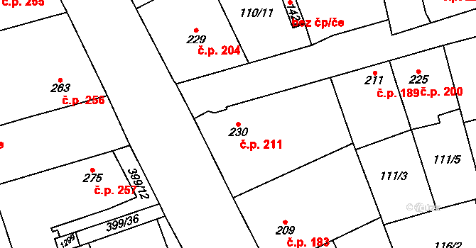 Veltrusy 211 na parcele st. 230 v KÚ Veltrusy, Katastrální mapa