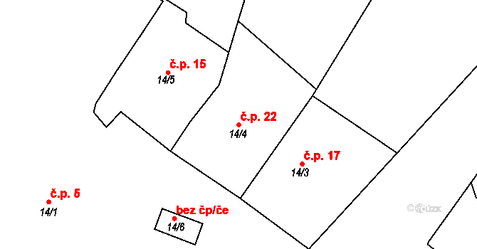 Limuzy 22, Tismice na parcele st. 14/4 v KÚ Limuzy, Katastrální mapa