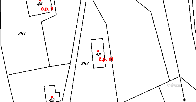 Vazovec 11, Turnov na parcele st. 43 v KÚ Malý Rohozec, Katastrální mapa