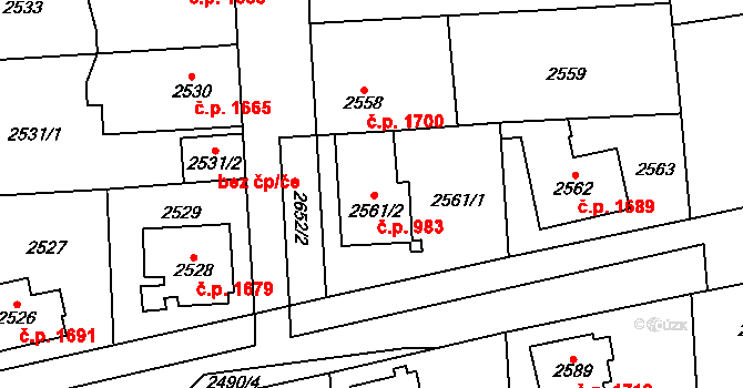 Stodůlky 983, Praha na parcele st. 2561/2 v KÚ Stodůlky, Katastrální mapa