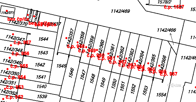 Řepy 961, Praha na parcele st. 1142/360 v KÚ Řepy, Katastrální mapa