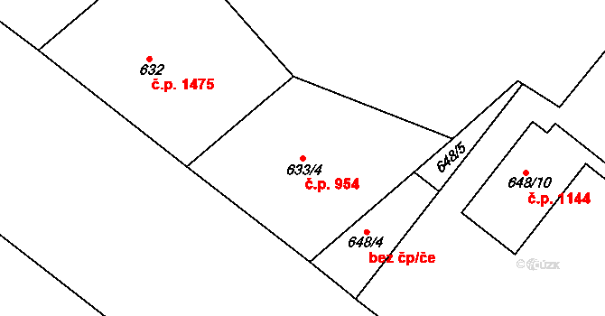 Holešovice 954, Praha na parcele st. 633/4 v KÚ Holešovice, Katastrální mapa
