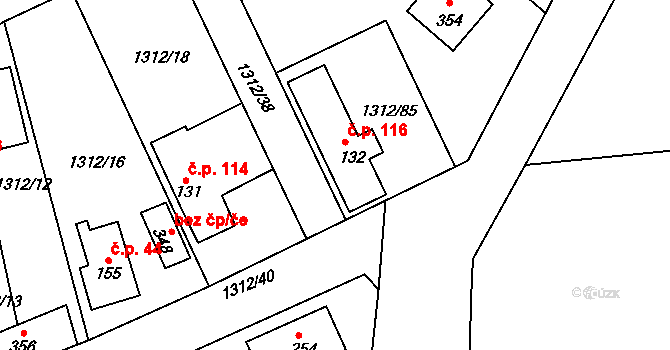 Pičín 116 na parcele st. 132 v KÚ Pičín, Katastrální mapa