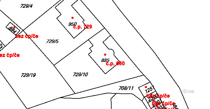 Vrchlabí 660 na parcele st. 885 v KÚ Vrchlabí, Katastrální mapa
