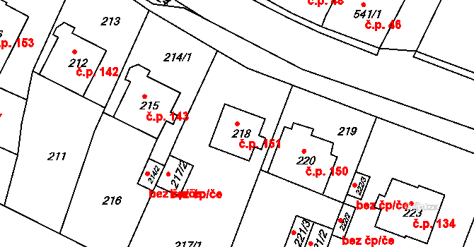 Pražské Předměstí 151, Bílina na parcele st. 218 v KÚ Bílina, Katastrální mapa