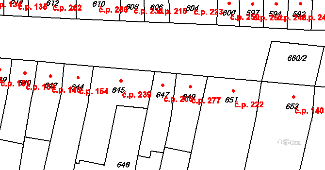 Opatovice 206 na parcele st. 647 v KÚ Opatovice u Rajhradu, Katastrální mapa