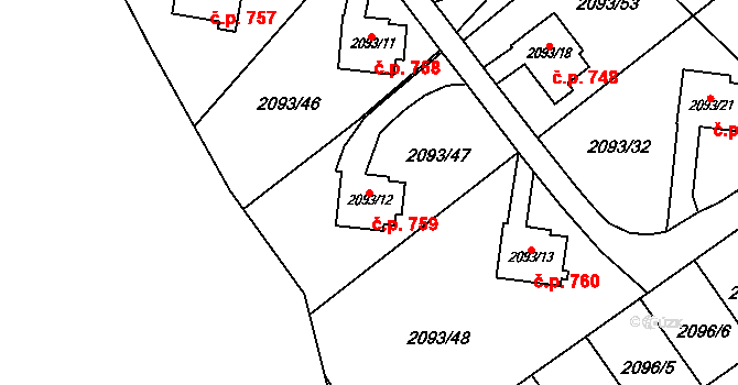 Bludovice 759, Havířov na parcele st. 2093/12 v KÚ Bludovice, Katastrální mapa