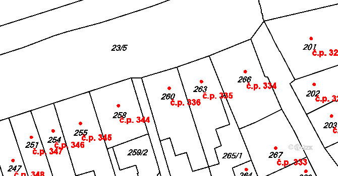 Šluknov 336 na parcele st. 260 v KÚ Šluknov, Katastrální mapa