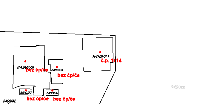 Skvrňany 1114, Plzeň na parcele st. 8499/21 v KÚ Plzeň, Katastrální mapa