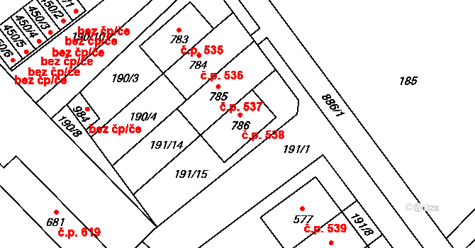 Hrotovice 538 na parcele st. 786 v KÚ Hrotovice, Katastrální mapa