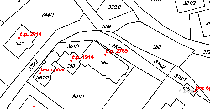 Rožnov pod Radhoštěm 2769 na parcele st. 364 v KÚ Tylovice, Katastrální mapa