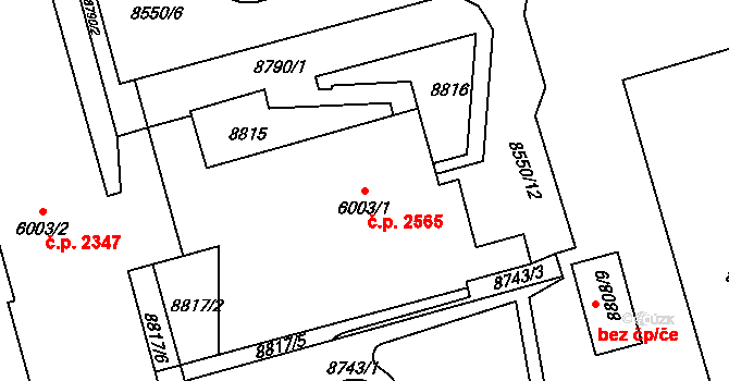 Líšeň 2565, Brno na parcele st. 6003/1 v KÚ Líšeň, Katastrální mapa