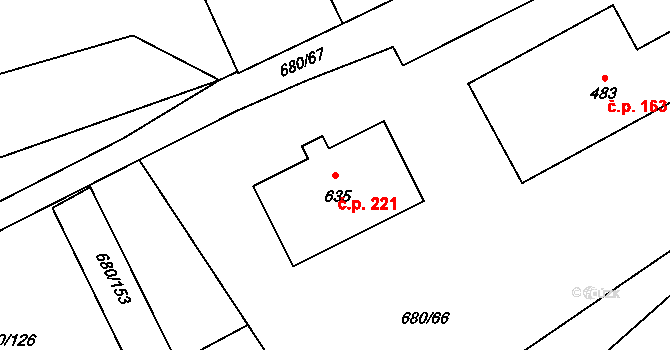 Kamýk nad Vltavou 221 na parcele st. 635 v KÚ Kamýk nad Vltavou, Katastrální mapa