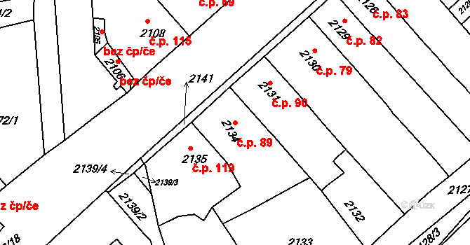 Černovice 89 na parcele st. 2134 v KÚ Černovice u Chomutova, Katastrální mapa