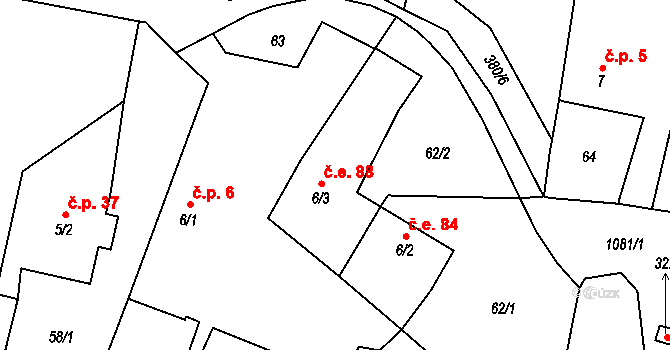 Prostřední Lhota 88, Chotilsko na parcele st. 6/3 v KÚ Prostřední Lhota, Katastrální mapa