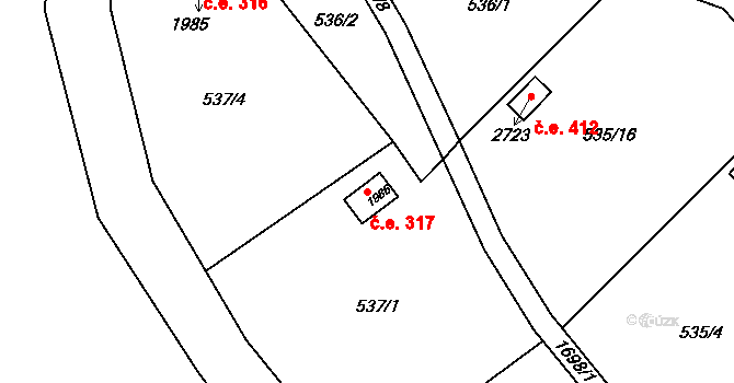 Litovel 317 na parcele st. 1986 v KÚ Litovel, Katastrální mapa
