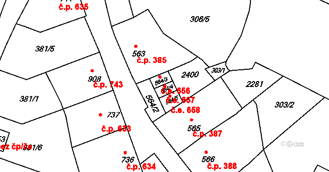 Slaný 657 na parcele st. 564/4 v KÚ Slaný, Katastrální mapa