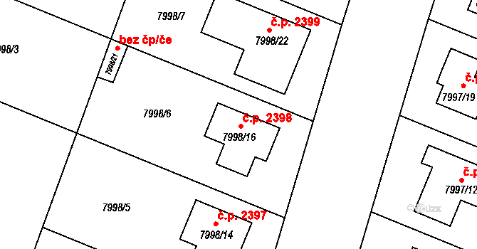 Žďár nad Sázavou 3 2398, Žďár nad Sázavou na parcele st. 7998/16 v KÚ Město Žďár, Katastrální mapa