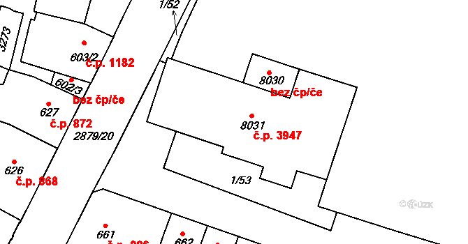 Hodonín 3947 na parcele st. 8031 v KÚ Hodonín, Katastrální mapa