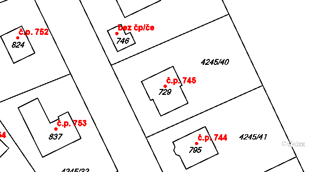 Rudoltice 745 na parcele st. 729 v KÚ Rudoltice u Lanškrouna, Katastrální mapa