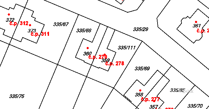 Tachlovice 278 na parcele st. 359 v KÚ Tachlovice, Katastrální mapa