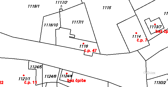 Červený Újezd 47, Zbůch na parcele st. 1116 v KÚ Červený Újezd u Zbůchu, Katastrální mapa