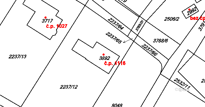 Žichlínské Předměstí 1116, Lanškroun na parcele st. 3892 v KÚ Lanškroun, Katastrální mapa