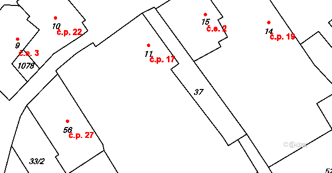 Vodslivy 17 na parcele st. 11 v KÚ Vodslivy, Katastrální mapa