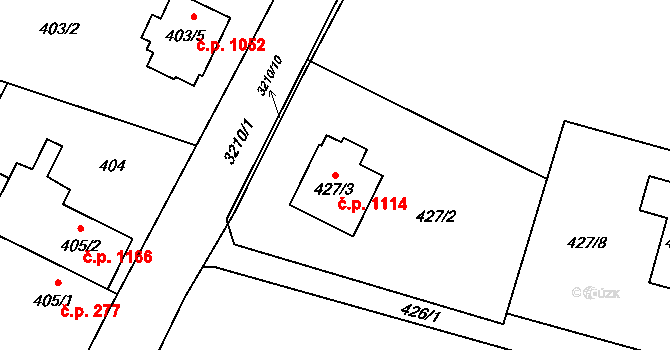 Radvanice 1114, Ostrava na parcele st. 427/3 v KÚ Radvanice, Katastrální mapa