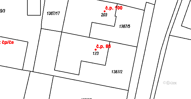 Netín 86 na parcele st. 123 v KÚ Netín, Katastrální mapa