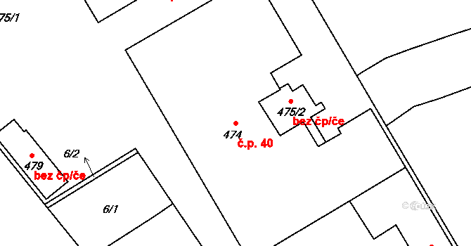 Dolní Ves 40, Fryšták na parcele st. 474/1 v KÚ Dolní Ves, Katastrální mapa