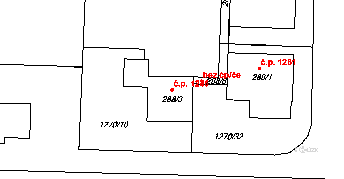 Kvítkovice 1246, Otrokovice na parcele st. 288/3 v KÚ Kvítkovice u Otrokovic, Katastrální mapa