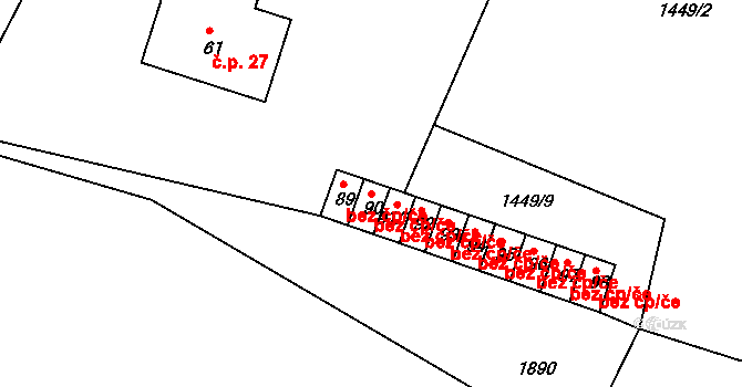 Kožlany 41895959 na parcele st. 90 v KÚ Dřevec, Katastrální mapa