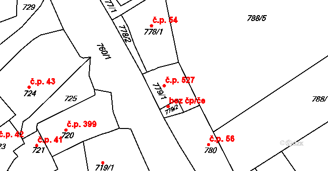 Buchlovice 527 na parcele st. 779/1 v KÚ Buchlovice, Katastrální mapa