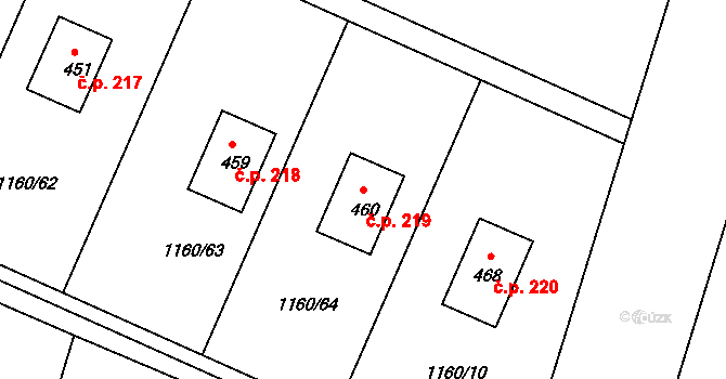 Hrabyně 219 na parcele st. 460 v KÚ Hrabyně, Katastrální mapa