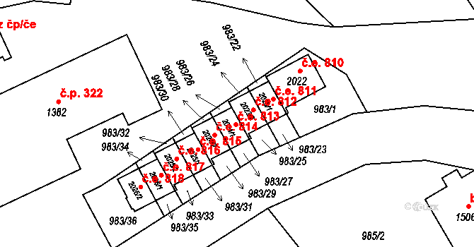 Morávka 813 na parcele st. 2024/1 v KÚ Morávka, Katastrální mapa