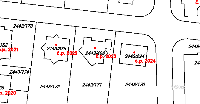 Roztoky 2023 na parcele st. 2443/498 v KÚ Roztoky u Prahy, Katastrální mapa