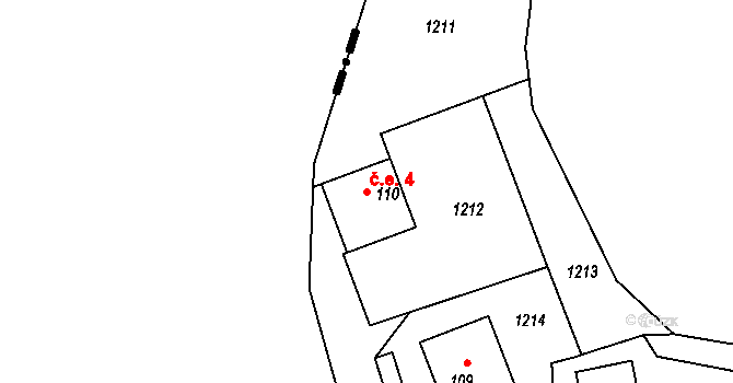 Svučice 4, Mišovice na parcele st. 110 v KÚ Svučice, Katastrální mapa